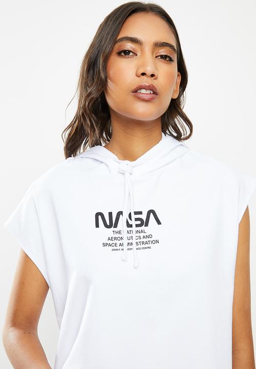 Blake - Sleeveless cropped hoodie-white and black print