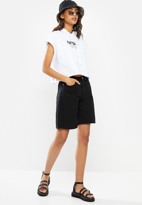 Blake - Sleeveless cropped hoodie-white and black print