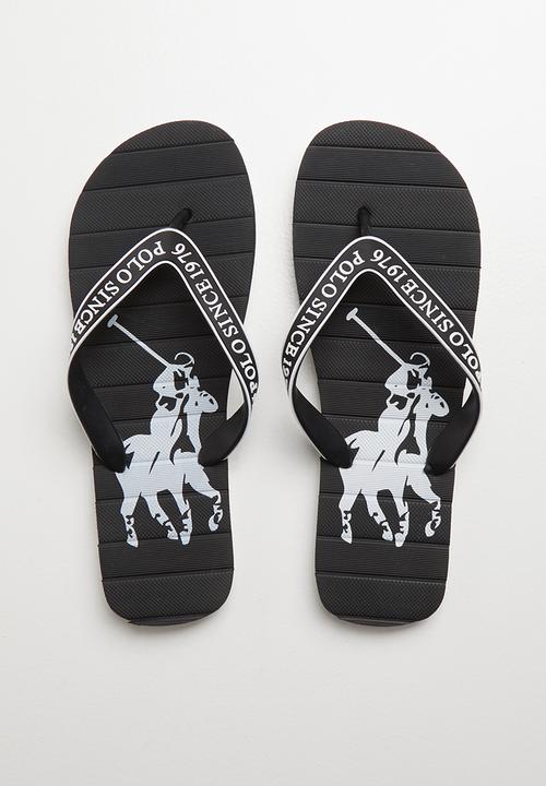 POLO - Owen striped pony flip flop - black