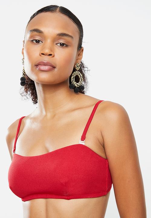 STYLE REPUBLIC - Boob tube top & high waisted bottom bikini set - red