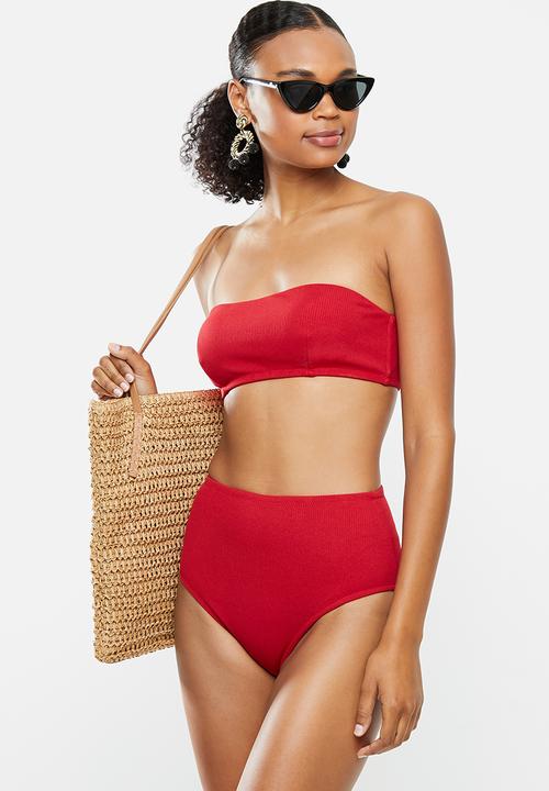 STYLE REPUBLIC - Boob tube top & high waisted bottom bikini set - red