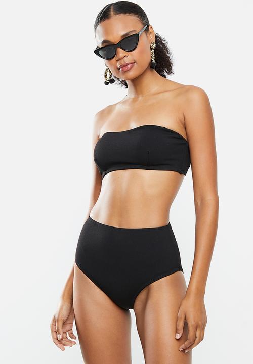 STYLE REPUBLIC - Boob tube top & high waisted bottom bikini set - black
