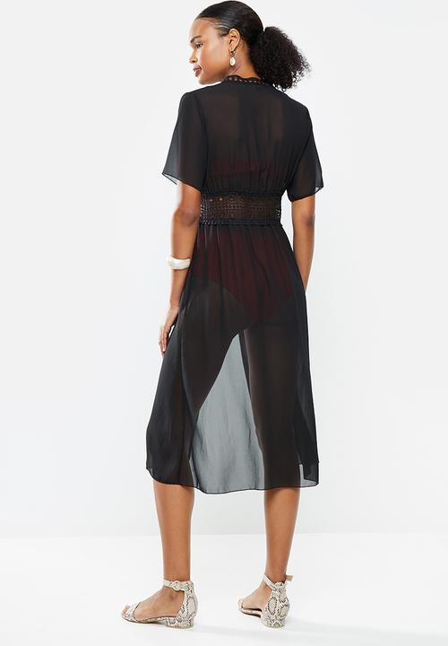 STYLE REPUBLIC - Tie front lace trim maxi dress - black