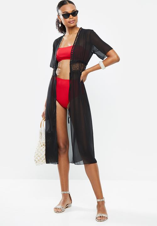 STYLE REPUBLIC - Tie front lace trim maxi dress - black