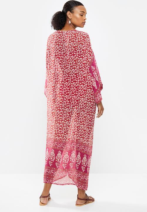 STYLE REPUBLIC - Boarder print maxi cover up - red