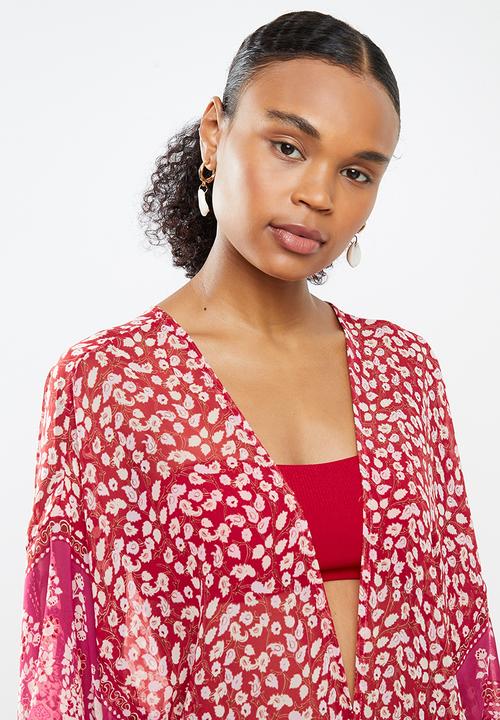 STYLE REPUBLIC - Boarder print maxi cover up - red