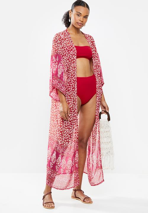 STYLE REPUBLIC - Boarder print maxi cover up - red