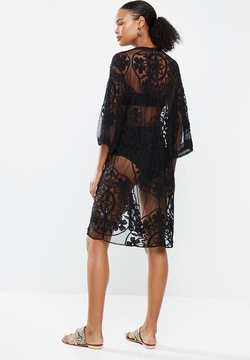 STYLE REPUBLIC - Mesh embroidered maxi cover up - black