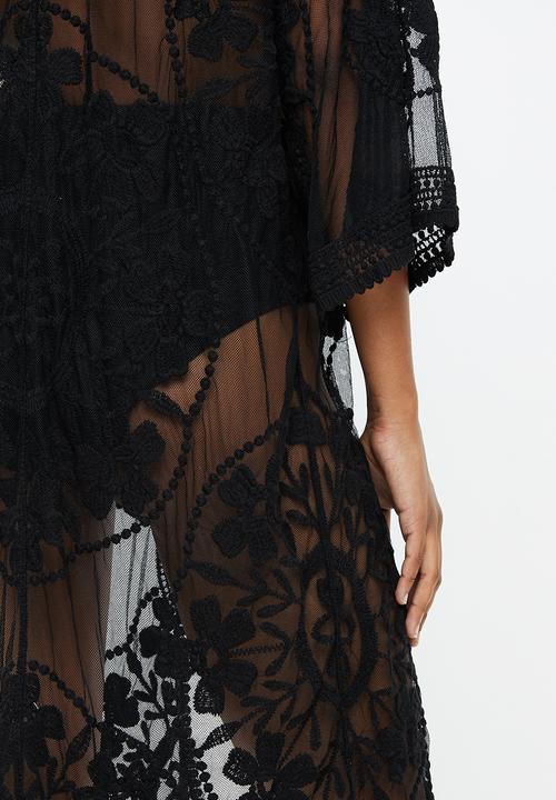 STYLE REPUBLIC - Mesh embroidered maxi cover up - black