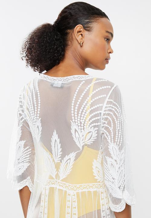 STYLE REPUBLIC - Lace tie front cover up - white