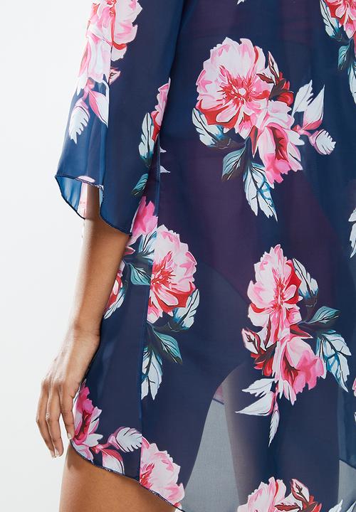 STYLE REPUBLIC - Floral short cover up - navy
