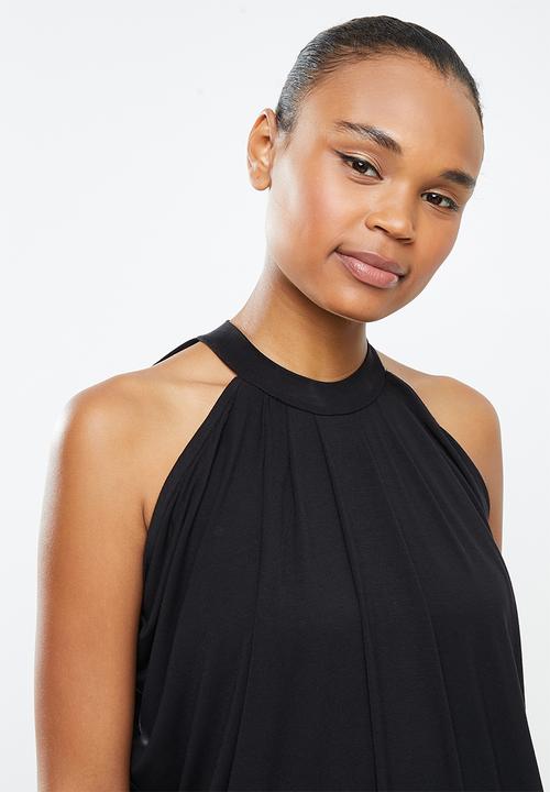 edit - High neck drapy knit dress - black