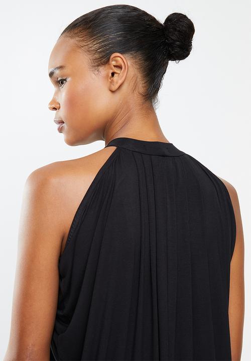 edit - High neck drapy knit dress - black