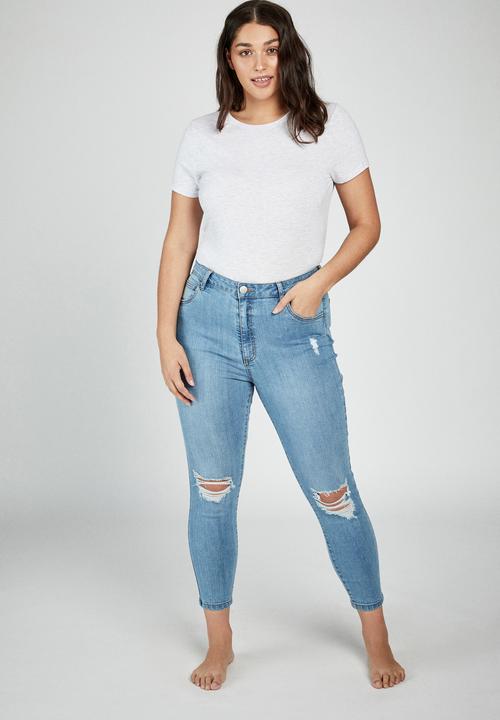 Cotton On - Curve adriana high skinny jean - bleach blue rips