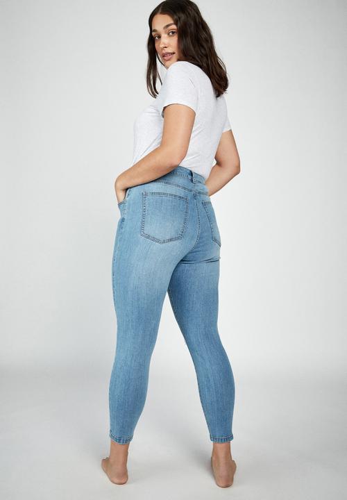 Cotton On - Curve adriana high skinny jean - bleach blue rips