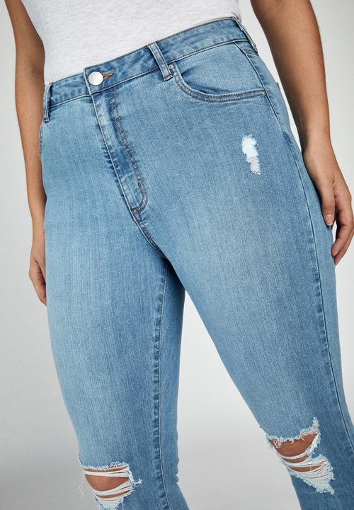 Cotton On - Curve adriana high skinny jean - bleach blue rips