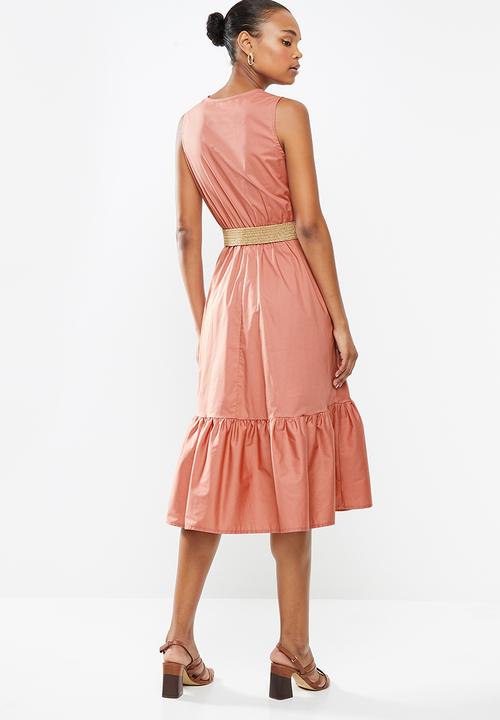edit - Poplin belted midi dress - desert rose