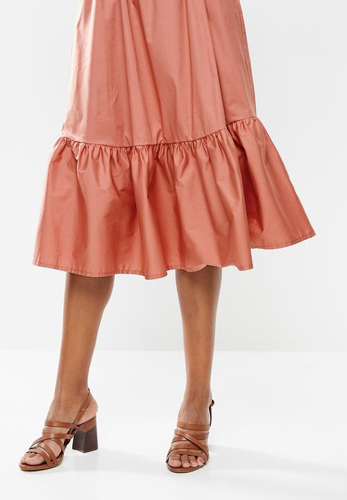edit - Poplin belted midi dress - desert rose
