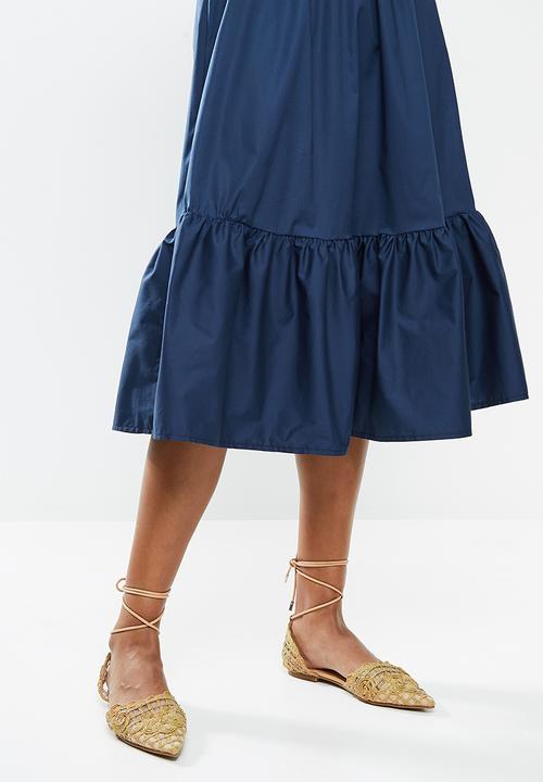 edit - Poplin belted midi dress - navy
