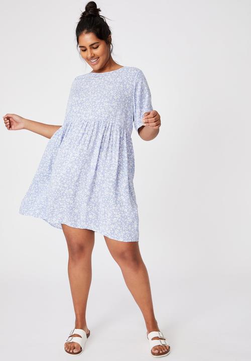 Cotton On - Curve good times babydoll mini dress - nicole disty vintage blue