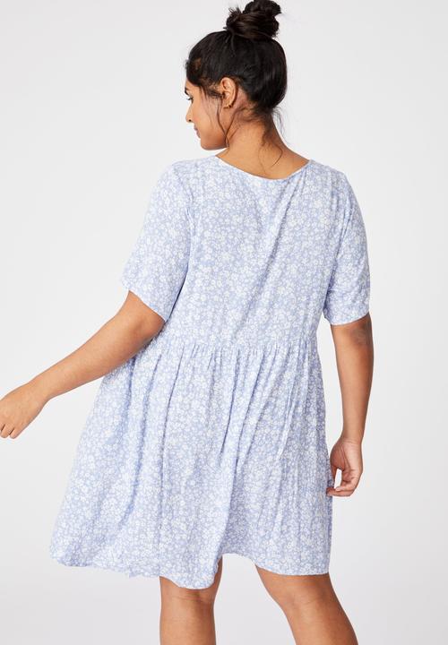 Cotton On - Curve good times babydoll mini dress - nicole disty vintage blue