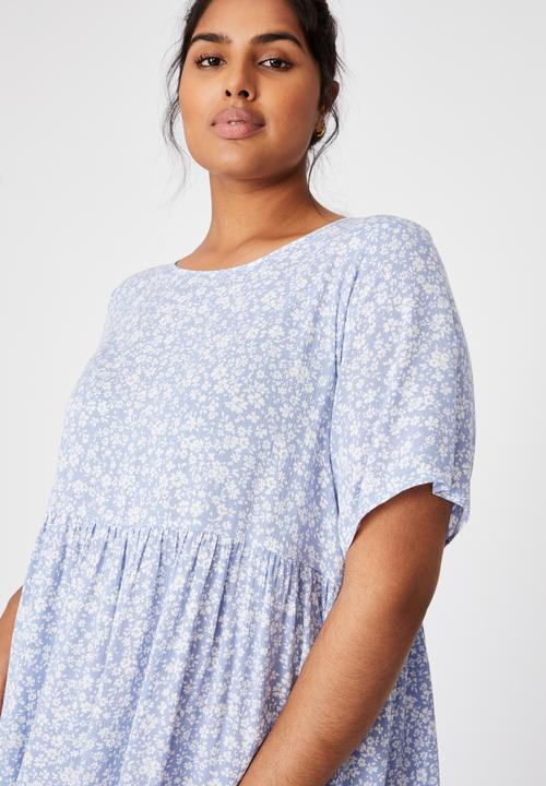 Cotton On - Curve good times babydoll mini dress - nicole disty vintage blue