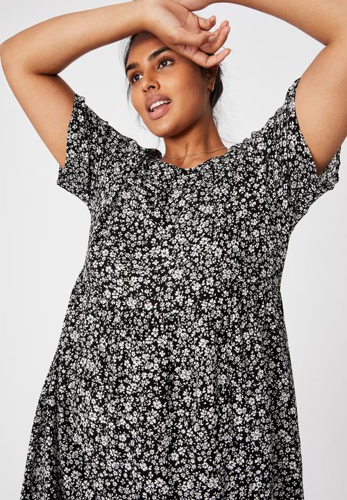 Cotton On - Curve good times babydoll mini dress - nicole ditsy black