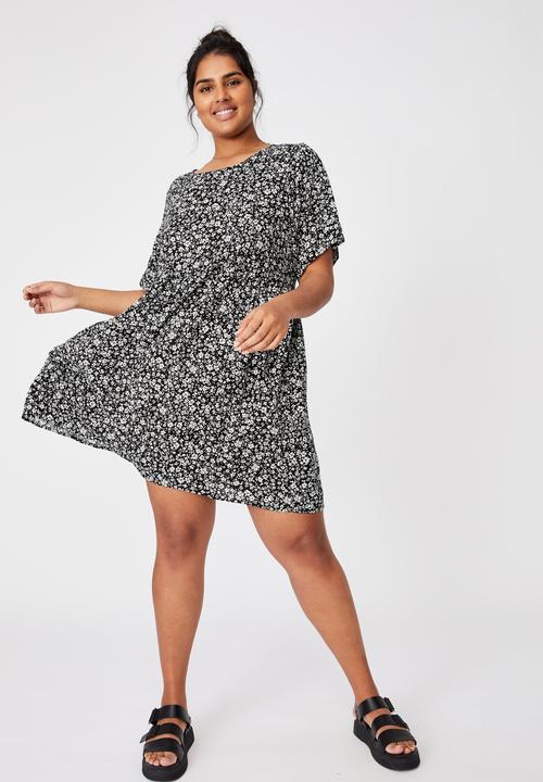 Cotton On - Curve good times babydoll mini dress - nicole ditsy black