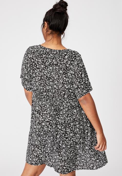 Cotton On - Curve good times babydoll mini dress - nicole ditsy black