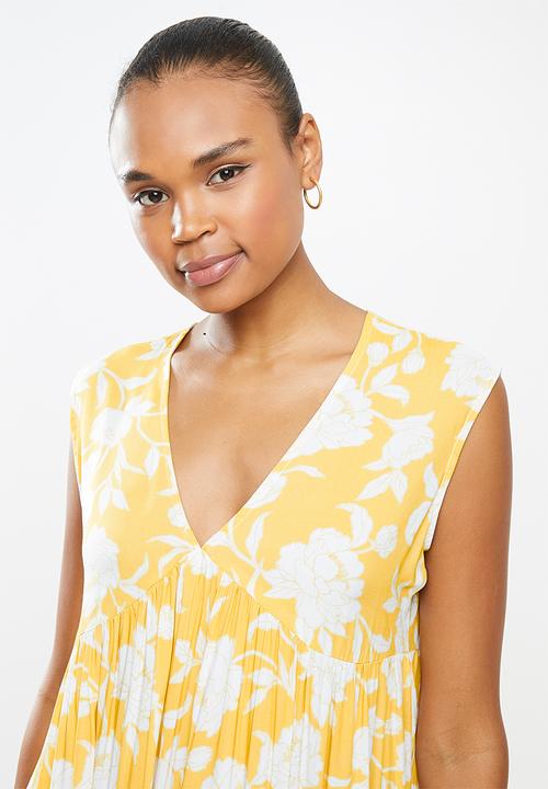 edit - Sleevless v-neck tiered midi dress - ochre floral