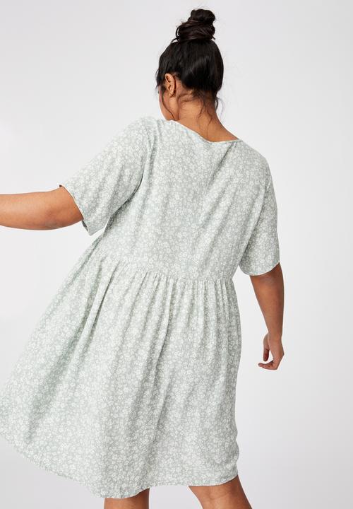 Cotton On - Curve good times babydoll mini dress - nicole ditsy lush green