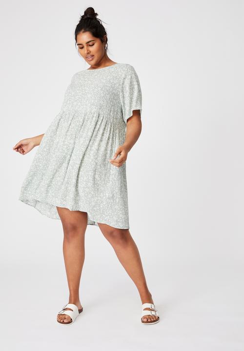 Cotton On - Curve good times babydoll mini dress - nicole ditsy lush green
