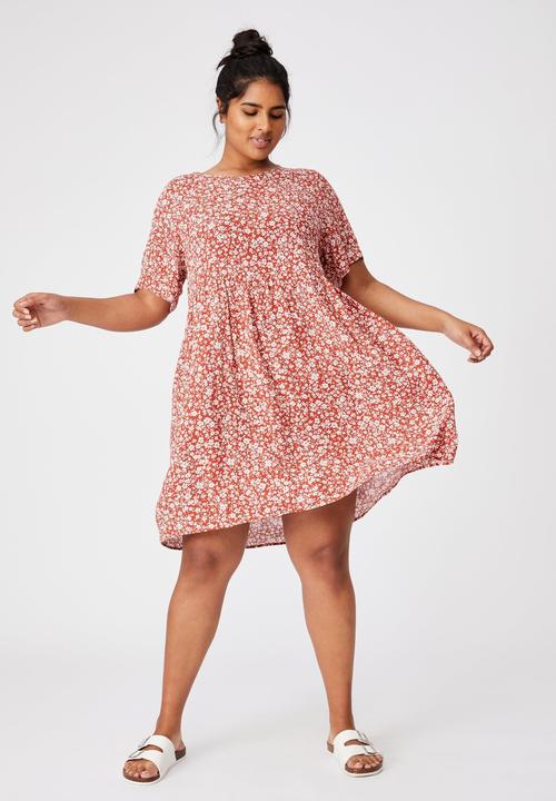 Cotton On - Curve good times babydoll mini dress - nicole ditsy red clay
