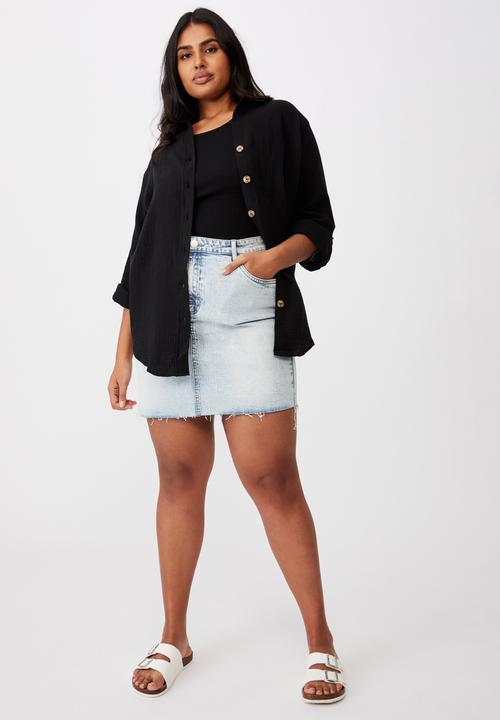 Cotton On - Curve oversized beach shirt - black