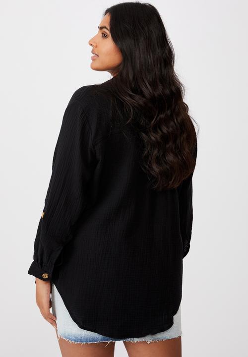 Cotton On - Curve oversized beach shirt - black