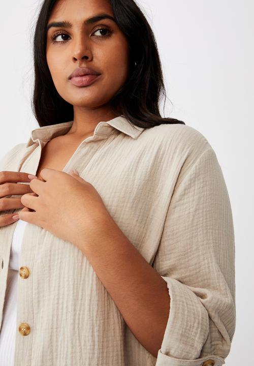 Cotton On - Curve oversized beach shirt - fawn
