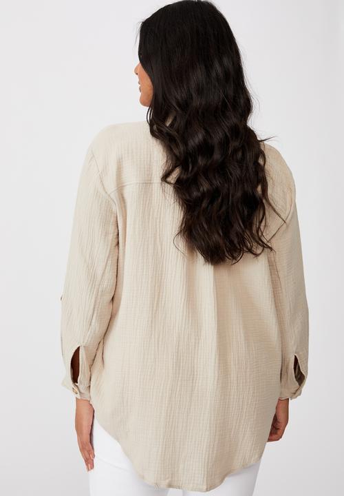 Cotton On - Curve oversized beach shirt - fawn