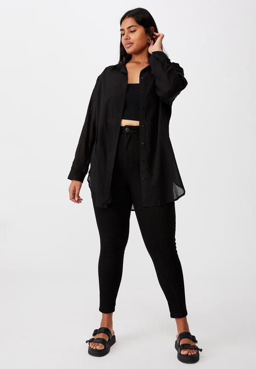 Cotton On - Curve savannah oversize resort shirt - black
