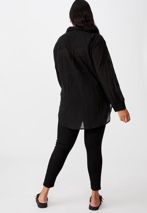 Cotton On - Curve savannah oversize resort shirt - black