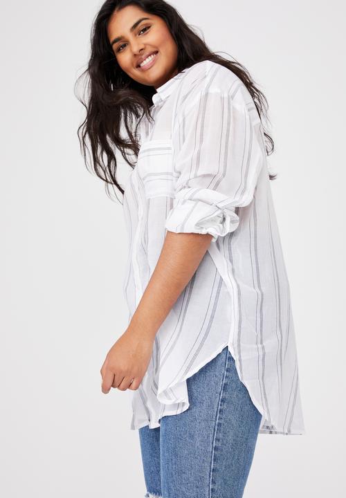 Cotton On - Curve savannah oversize resort shirt - monica stripe white