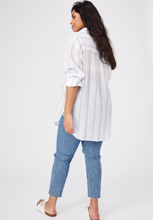Cotton On - Curve savannah oversize resort shirt - monica stripe white