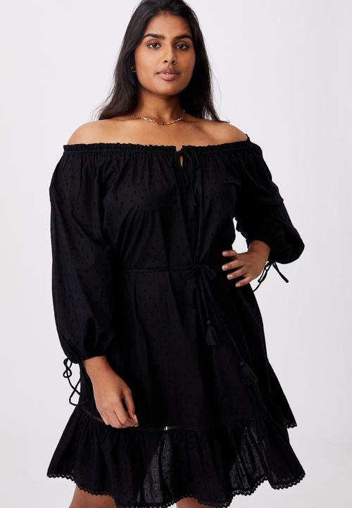 Cotton On - Curve woven cherry smock dress - black