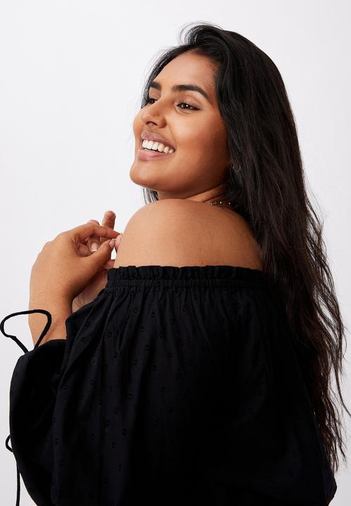 Cotton On - Curve woven cherry smock dress - black