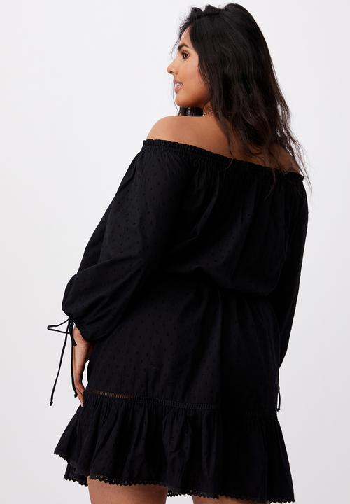 Cotton On - Curve woven cherry smock dress - black
