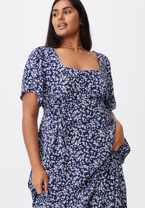 Cotton On - Curve woven laura frill hem maxi dress - cora ditsy medieval blue
