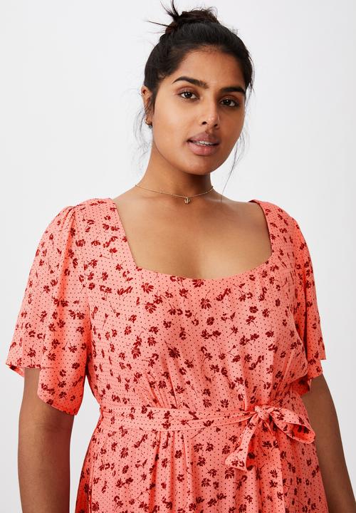 Cotton On - Curve woven laura frill hem maxi dress - laura ditsy musk pink