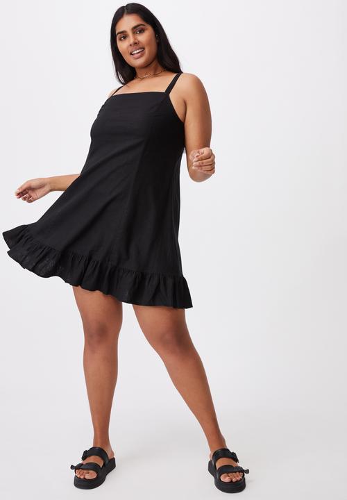 Cotton On - Curve woven tara frill hem mini dress - black