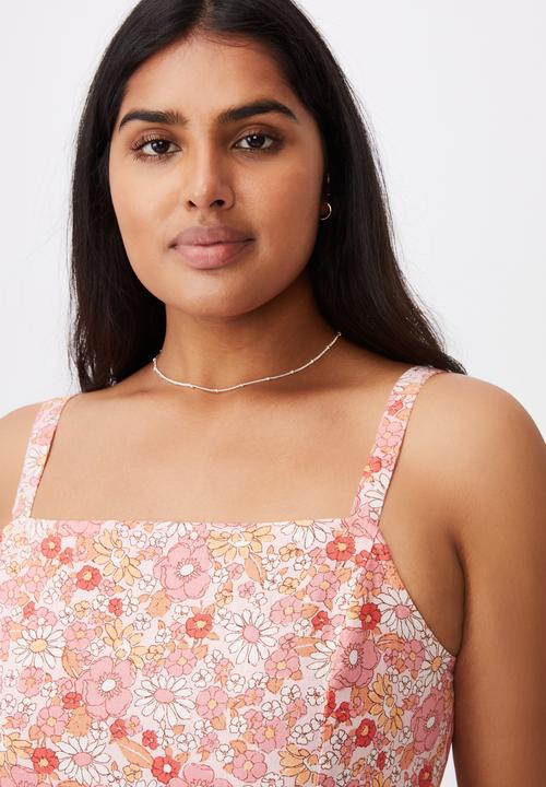 Cotton On - Curve woven tara frill hem mini dress - nikita floral sugar pink