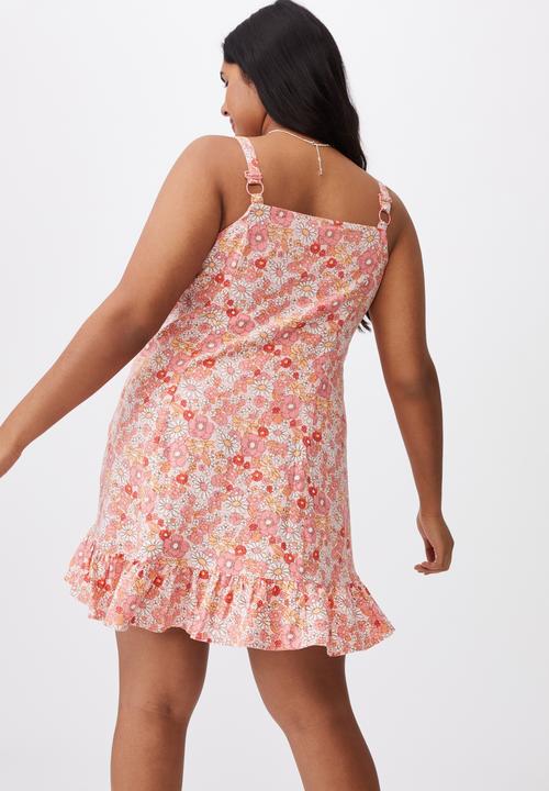 Cotton On - Curve woven tara frill hem mini dress - nikita floral sugar pink