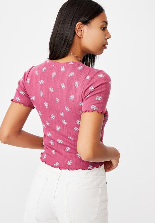 Cotton On - Little sister pointelle tee - arabella floral dark grape